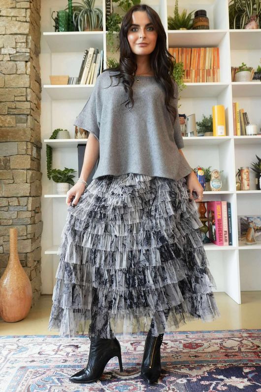 Ramone Marble Mesh Midaxi Skirt Black